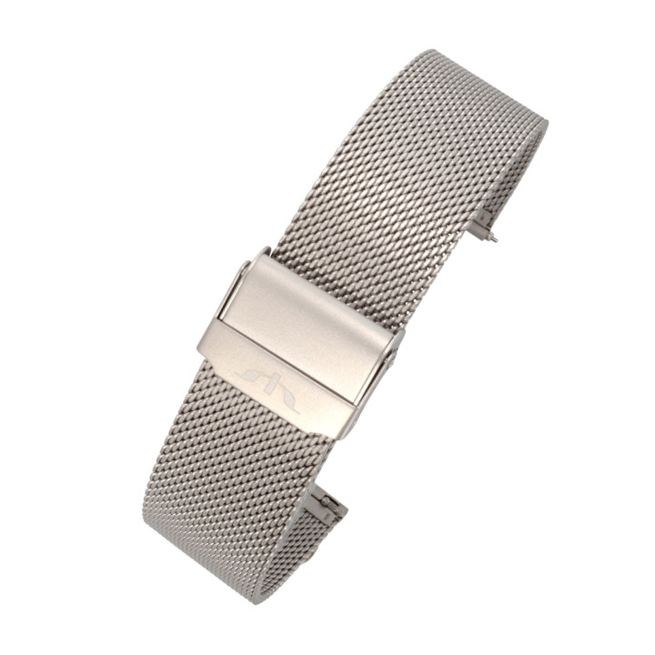 BRANSOLETA MESCH SIATKOWA 18 mm BISSET  BM-101 SREBRNA MATOWA
