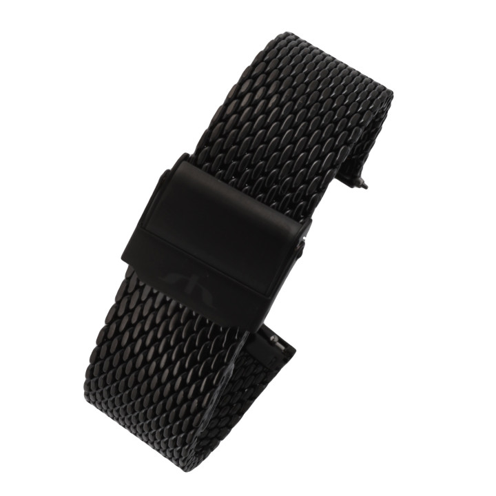BRANSOLETA MESCH SIATKOWA 18 mm BISSET  BM-102 CZARNA MATOWA