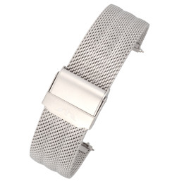 BRANSOLETA MESCH SIATKOWA 18 mm BISSET  BM-103 SREBRNA MATOWA