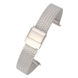 BRANSOLETA MESCH SIATKOWA 14 mm BISSET  BM-104 SREBRNA MATOWA